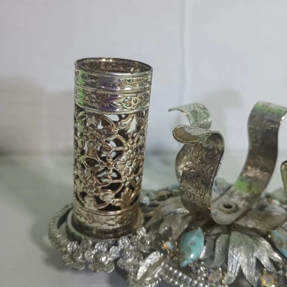 Vintage 60s Sam Fink Vanity Organizer Silver Tone Filigree with Rhinestones MCM - Picture 9 of 15